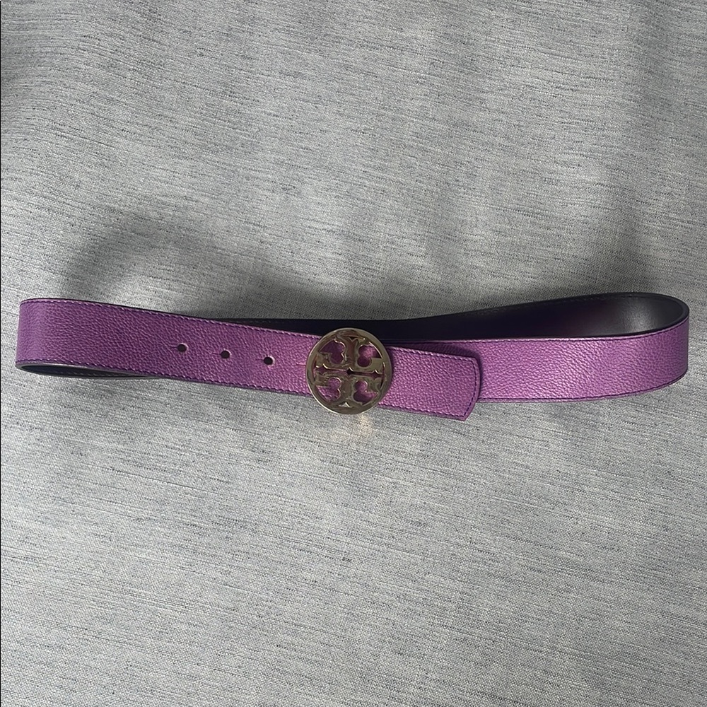 Purple Tory Burch Leather Belt with Gold Buckle